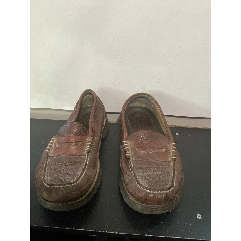 LL Bean Allagash Loafers Mens 11 D Brown Bison Leather Penny Loafers 501920